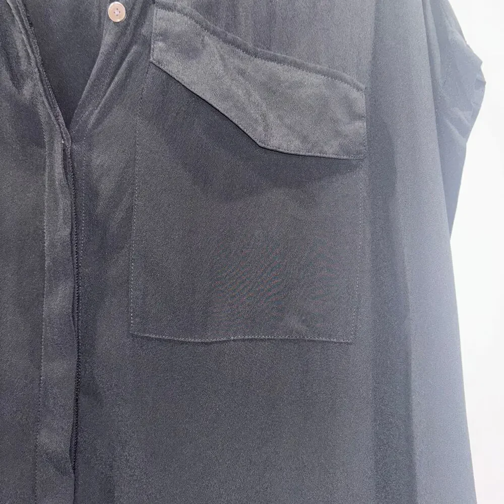 Derek Lam 10 Crosby Black Silk Blend Button Front and Side Shirt – Size 4 - Picture 5 of 11